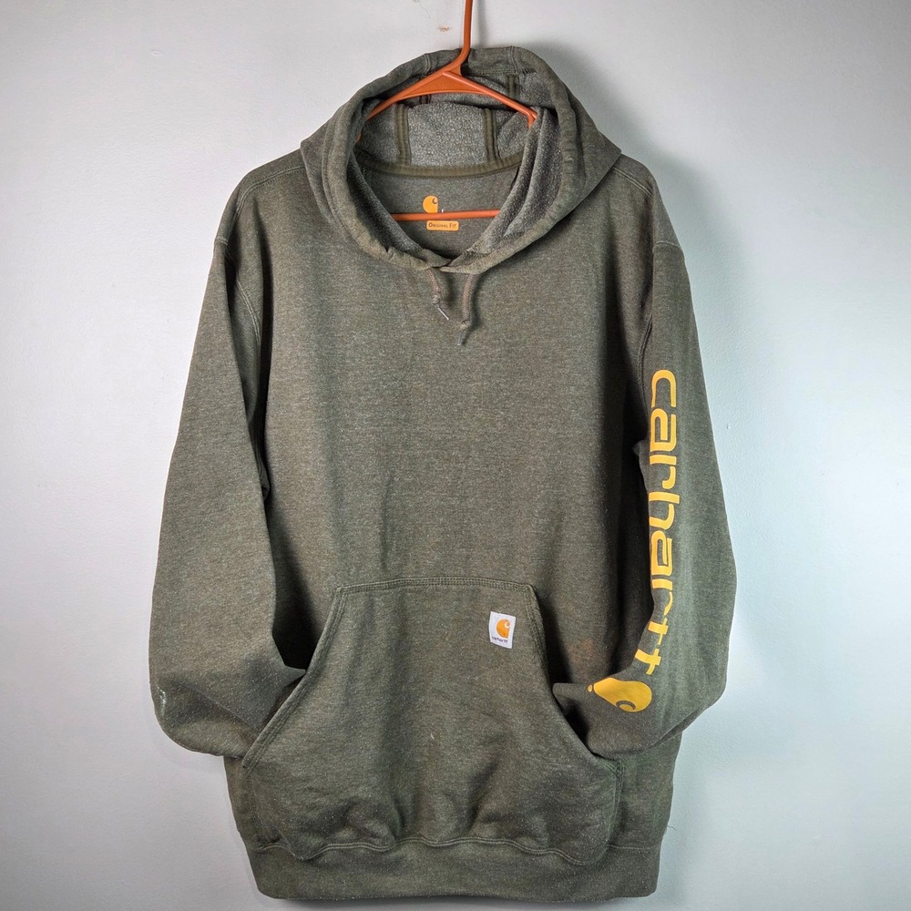 Carhartt Hoodie Mens Medium Green Fair Loose Fit Graphic Sleeve K288 Workwear